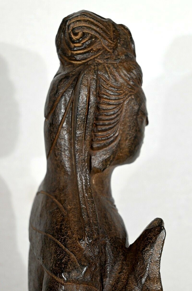 photo vinterior Black Stone Buddha Statue, China   2nd Half Of The 19th Century