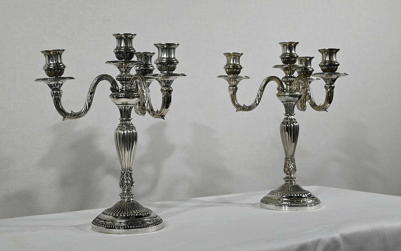 Pair Of Silver Bronze Candlesticks   Late 19th Century photo for sale