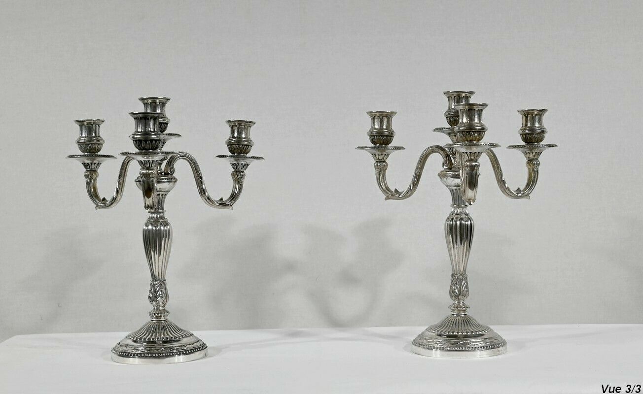 photo vinterior Pair Of Silver Bronze Candlesticks   Late 19th Century