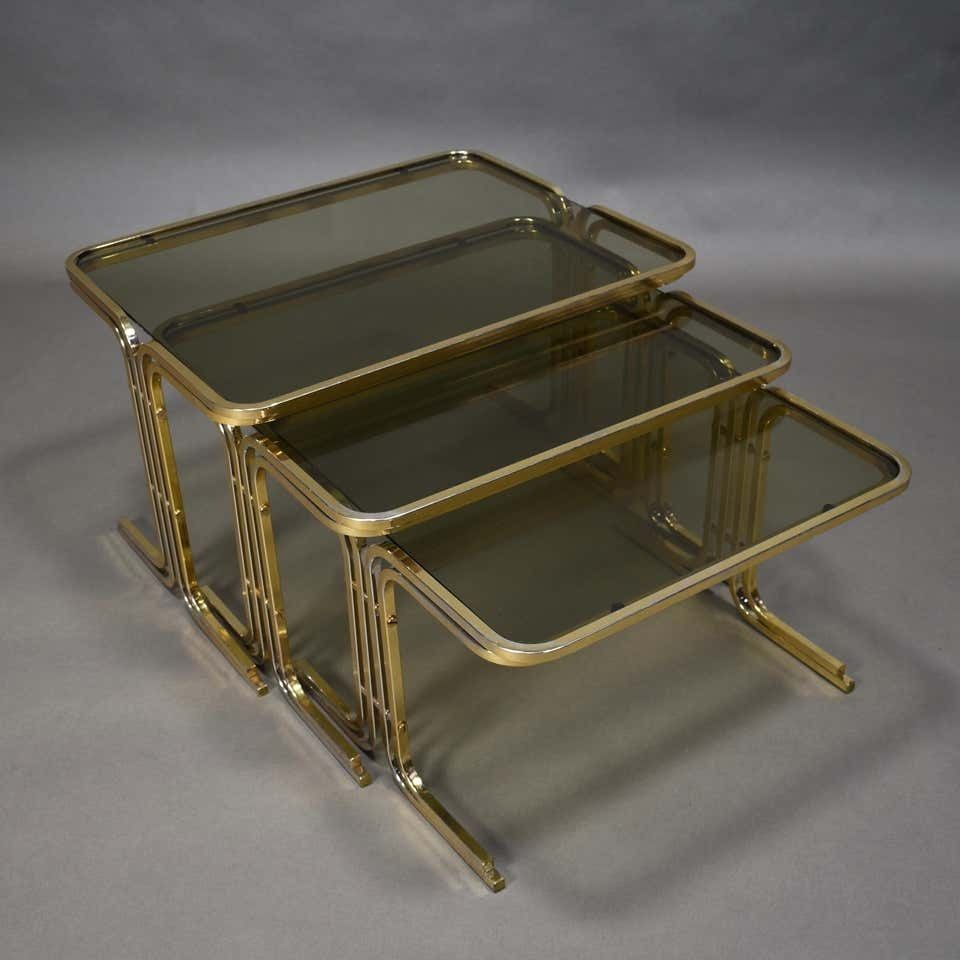 2018.64 Italian 1970s Nesting Tables Gold / Smoked Glass, Italy, Circa 1970 photo