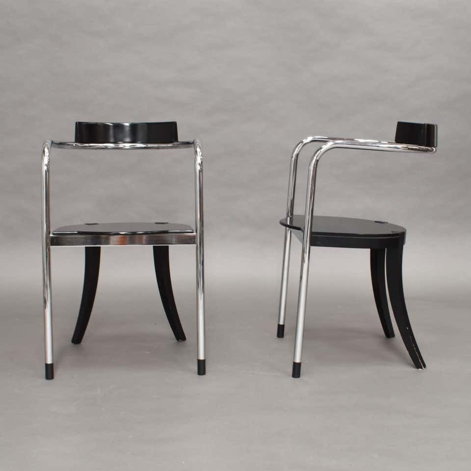 Pair Of Chrome Dining Armchairs By David Palterer For Zanotta, Italy, 1987 photo for sale