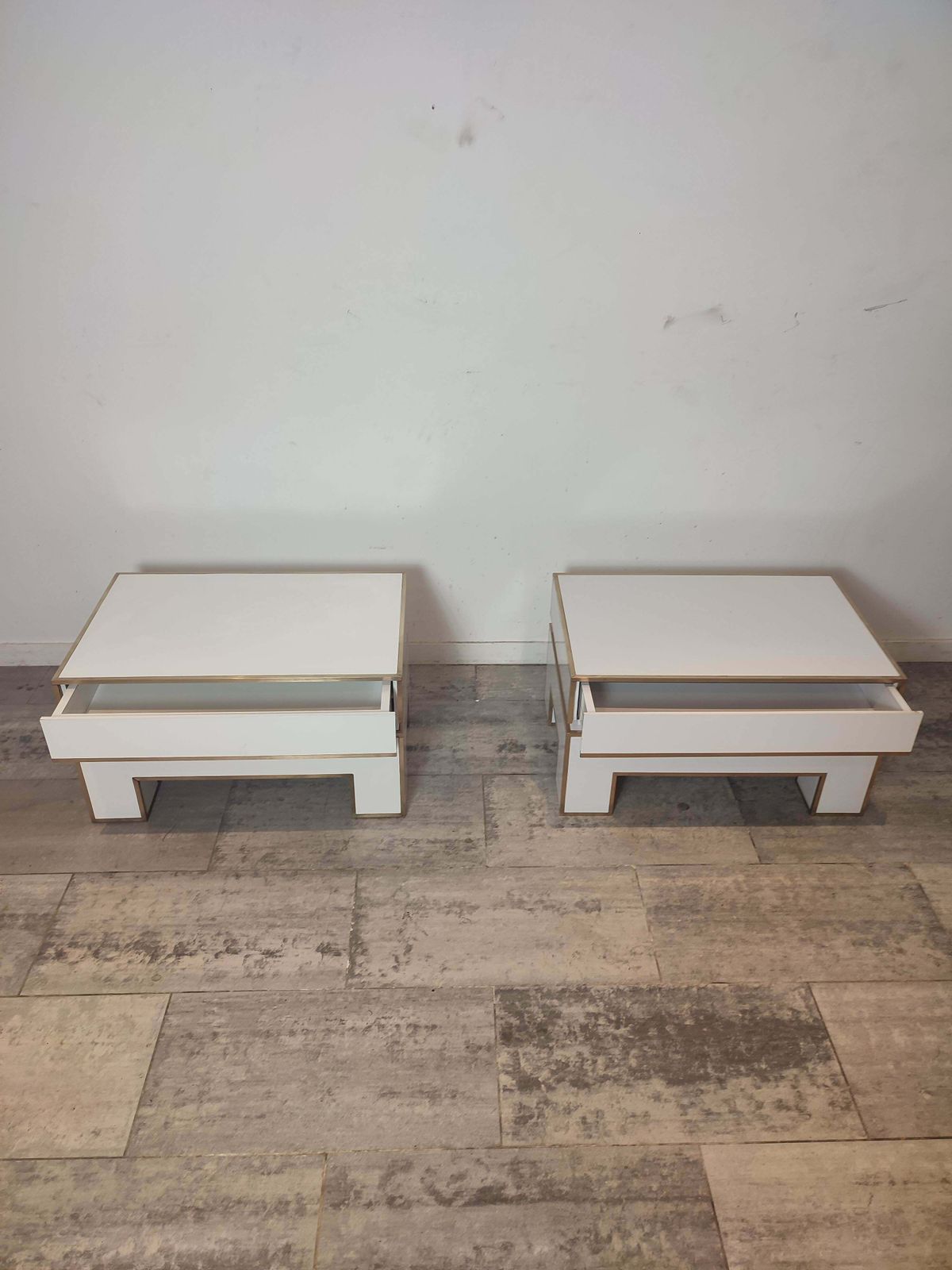 photo for sale White Pair Of Night Stands From "Alain Delon" For Maison Jansen"