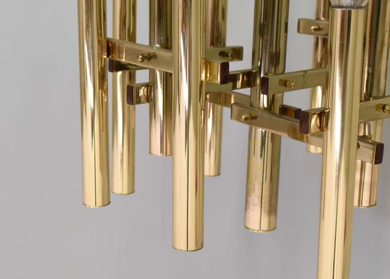 2530.32 Gaetano Sciolari Chandelier 12 Spot Brass Pendant Lamp, Italy, Circa 1970 photo