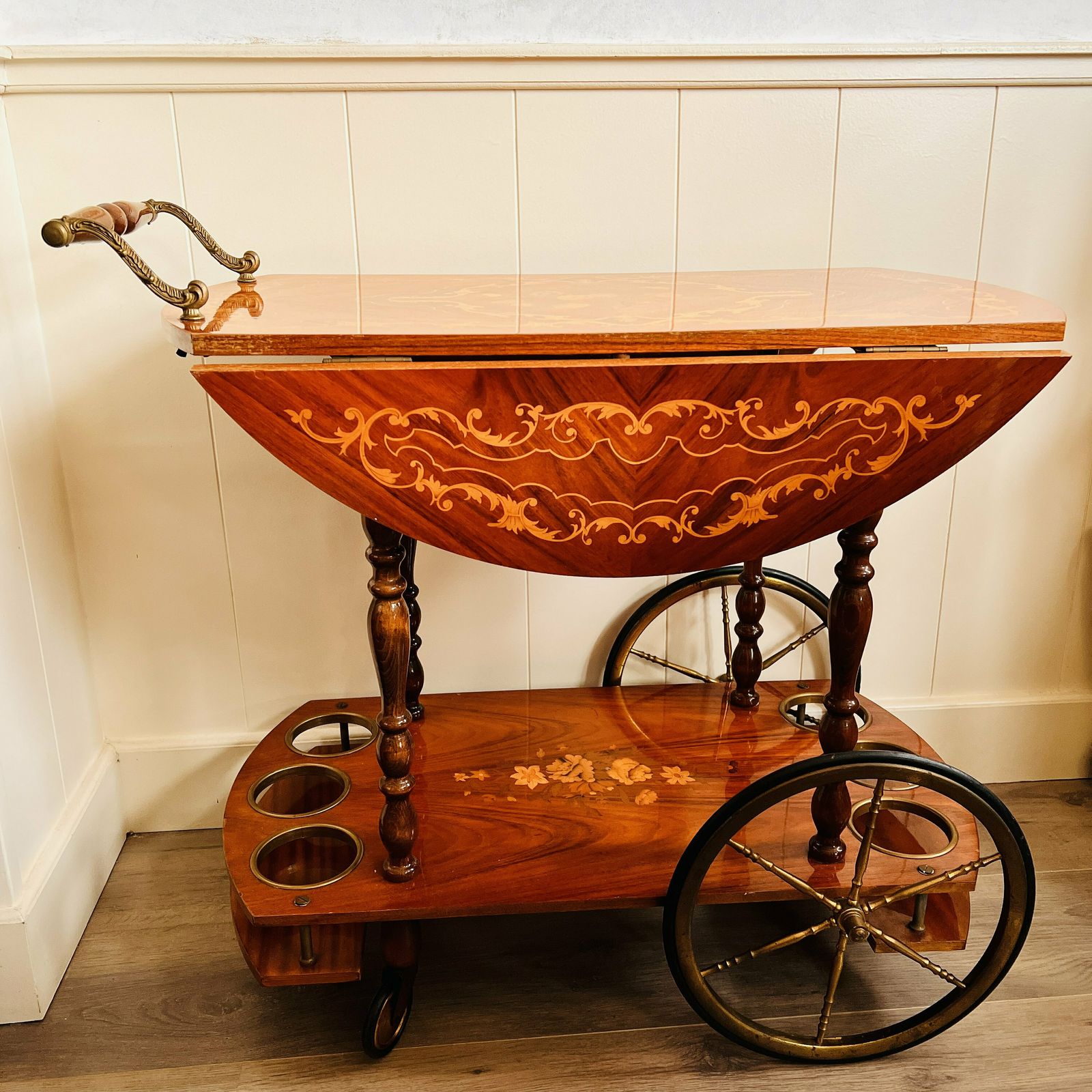 Magnificent Foldable Trolley Hollywood Regency Italian Inlaid Bar Cart From The 1960 photo 1697.0