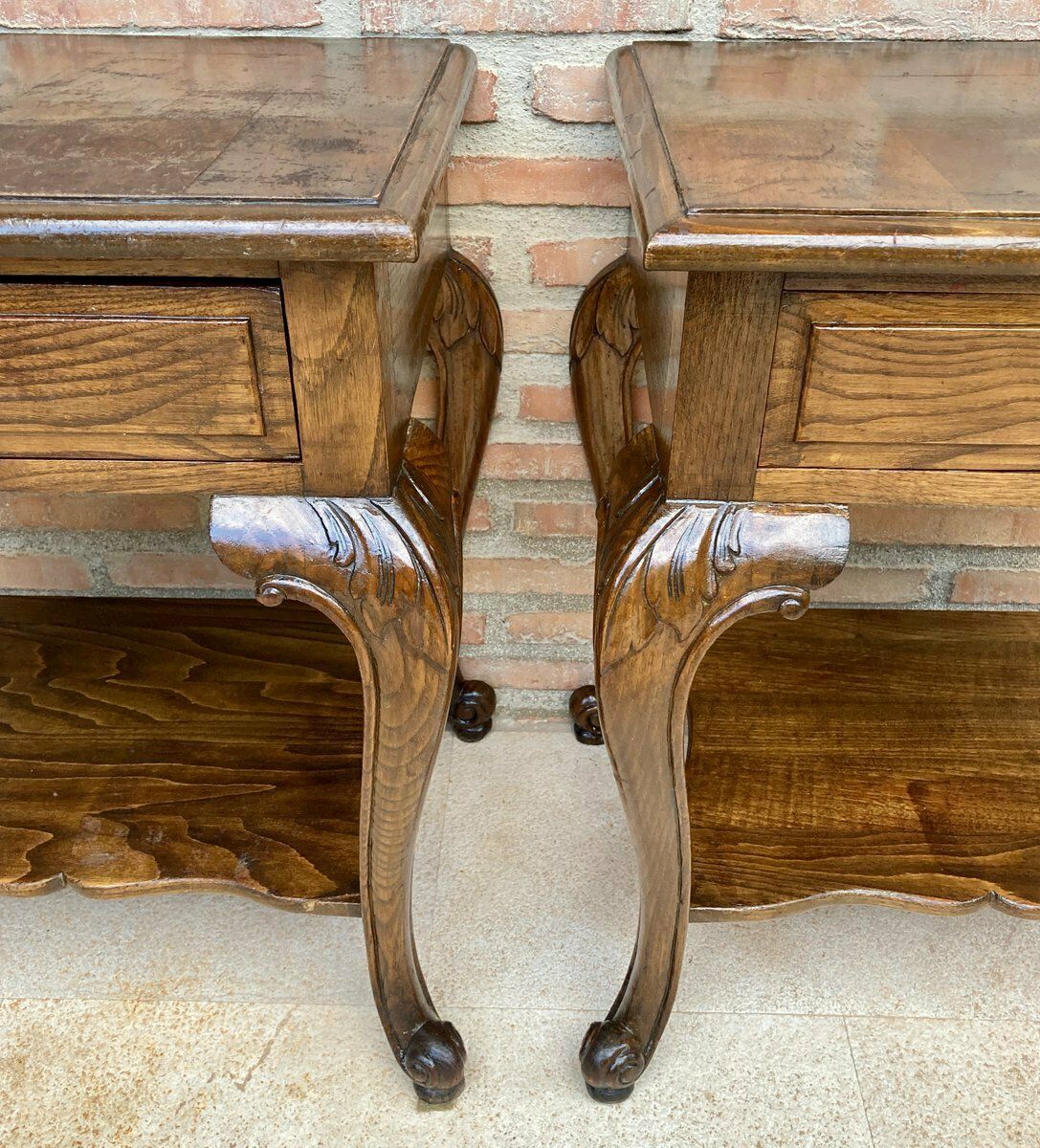 French Louis XV Style Walnut Bedside Tables With Drawer And Open Shelf, 1930s, Set Of 2 photo vinterior