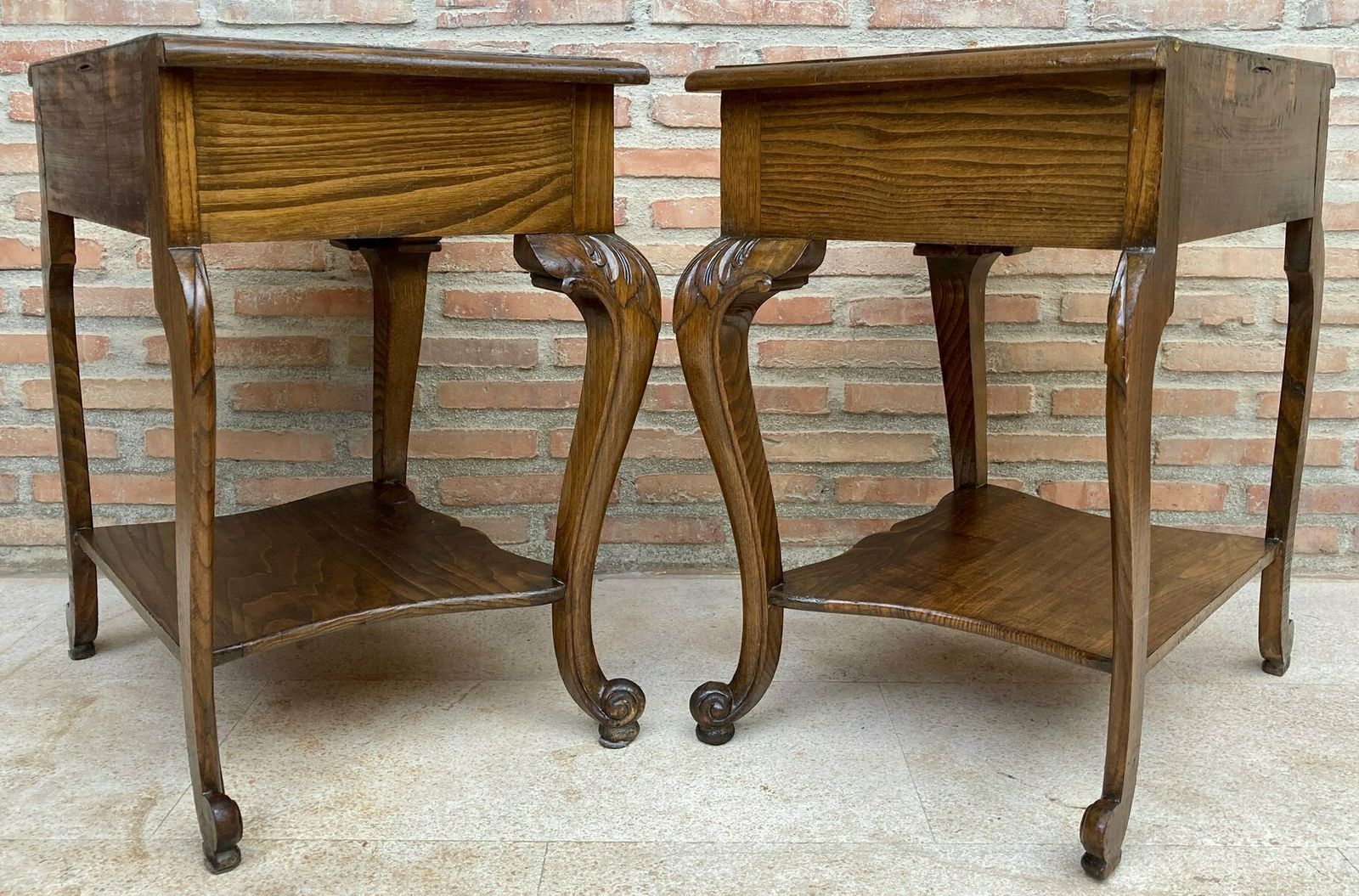 French Louis XV Style Walnut Bedside Tables With Drawer And Open Shelf, 1930s, Set Of 2 photo buy