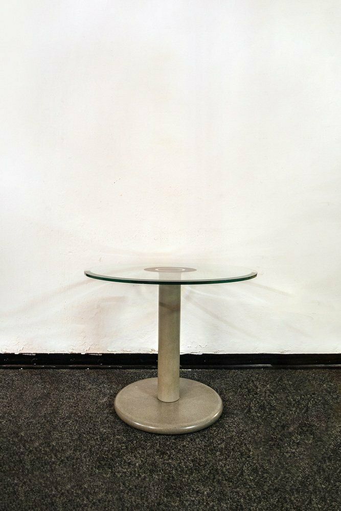 Geëmailleerde Ijzeren Tafel Met Granieten Voet En Glazen Blad, Jaren 1980