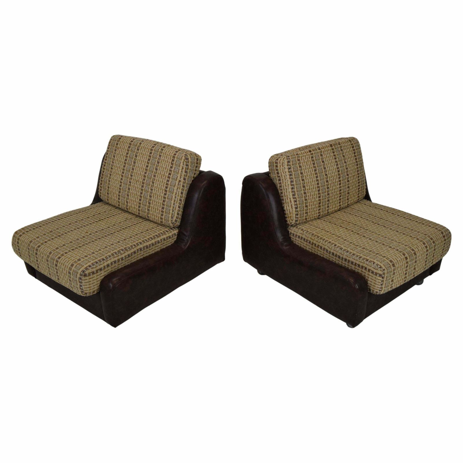 Pair Of Mid Century Leatherette Armchairs On The Wheels,1970's.