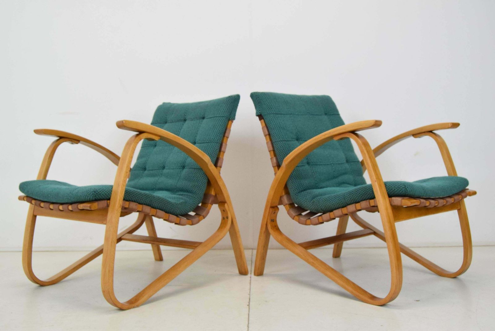 Pair Of Bent Beechwood Armchairs,Design Jan Vaněk,1930's. photo for sale