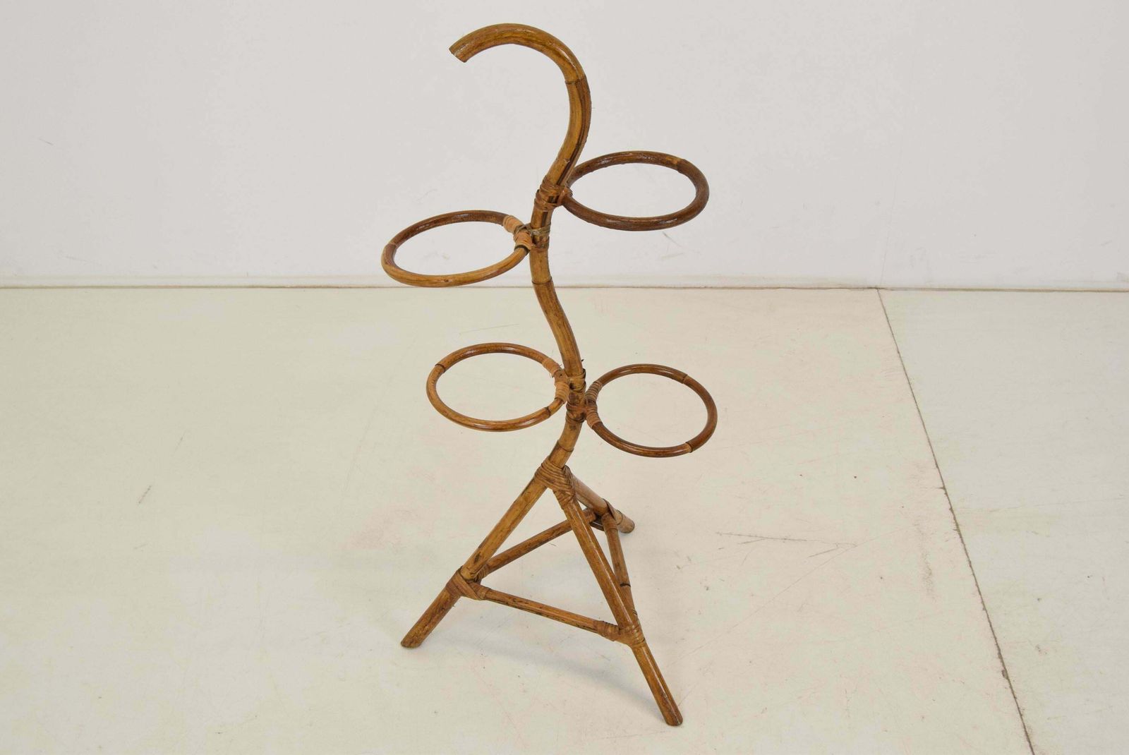 Mid Century Rattan And Bamboo Flower Stand, Bonaccina Attributed,1950's. photo for sale