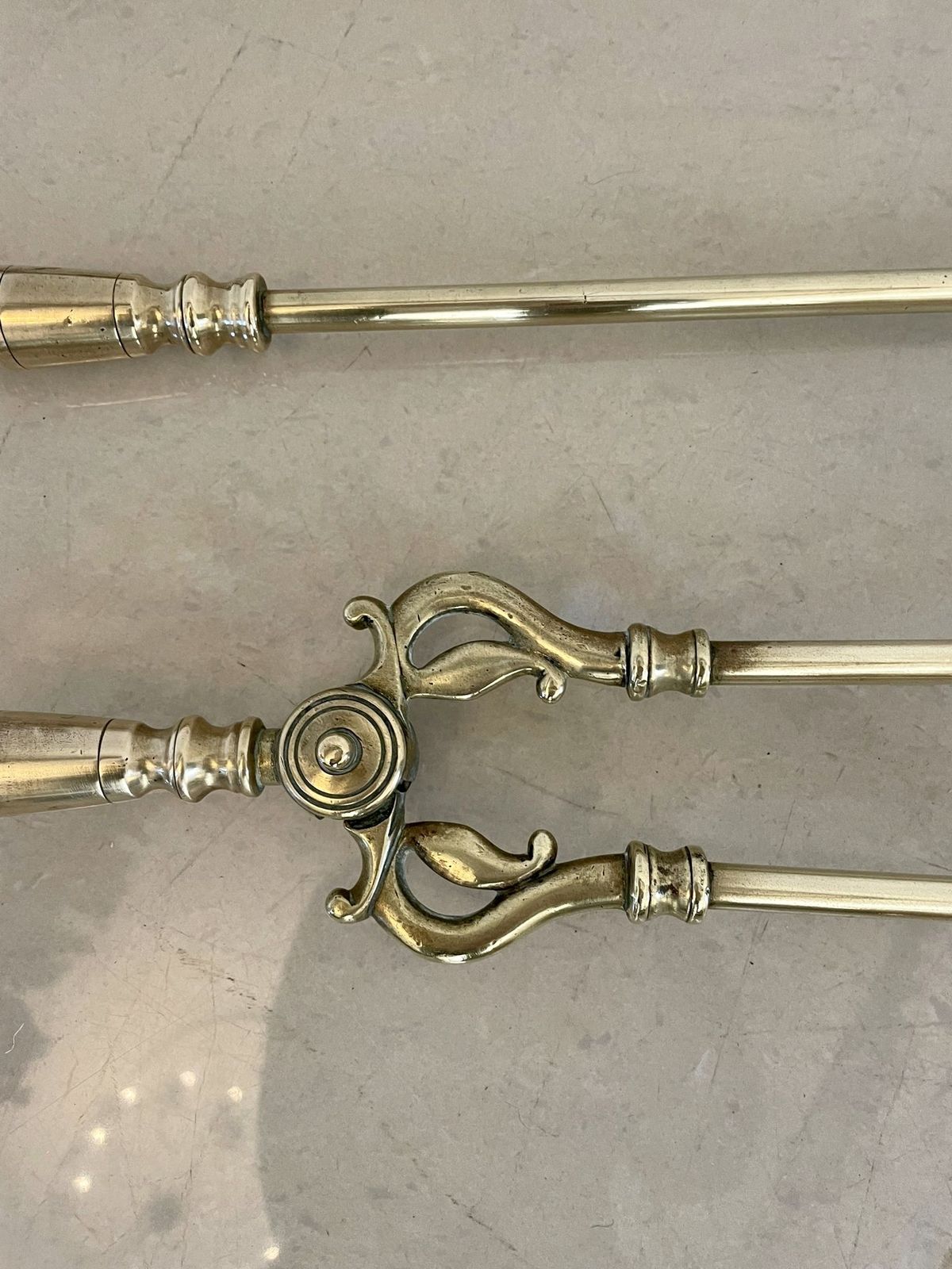 Antique Quality Brass Set Of 3 Fire Irons photo vinterior