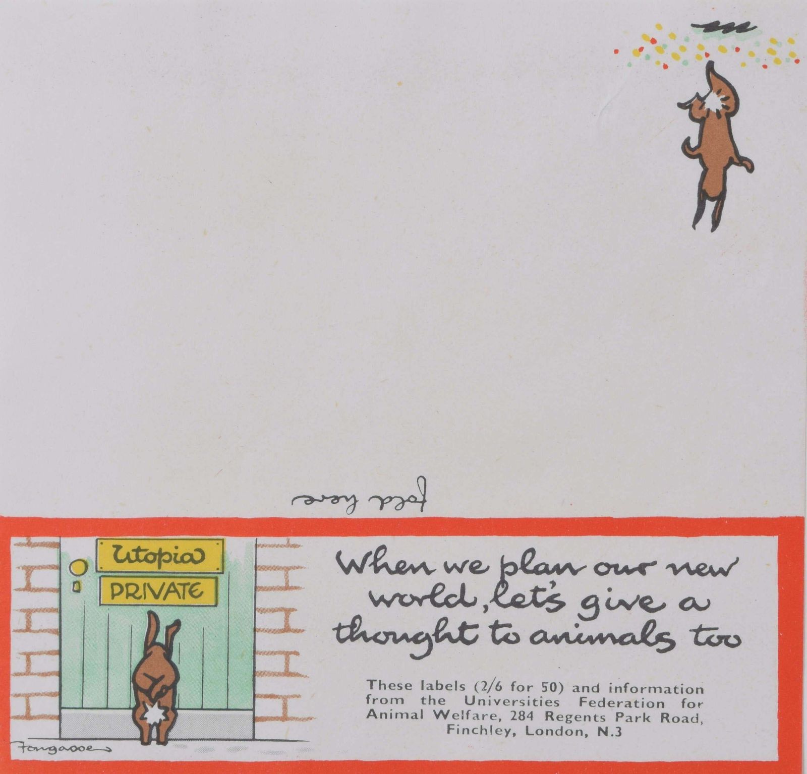 Fougasse (Cyril Kenneth Bird) Fougasse Animal Welfare Rabbit Label Lithograph
