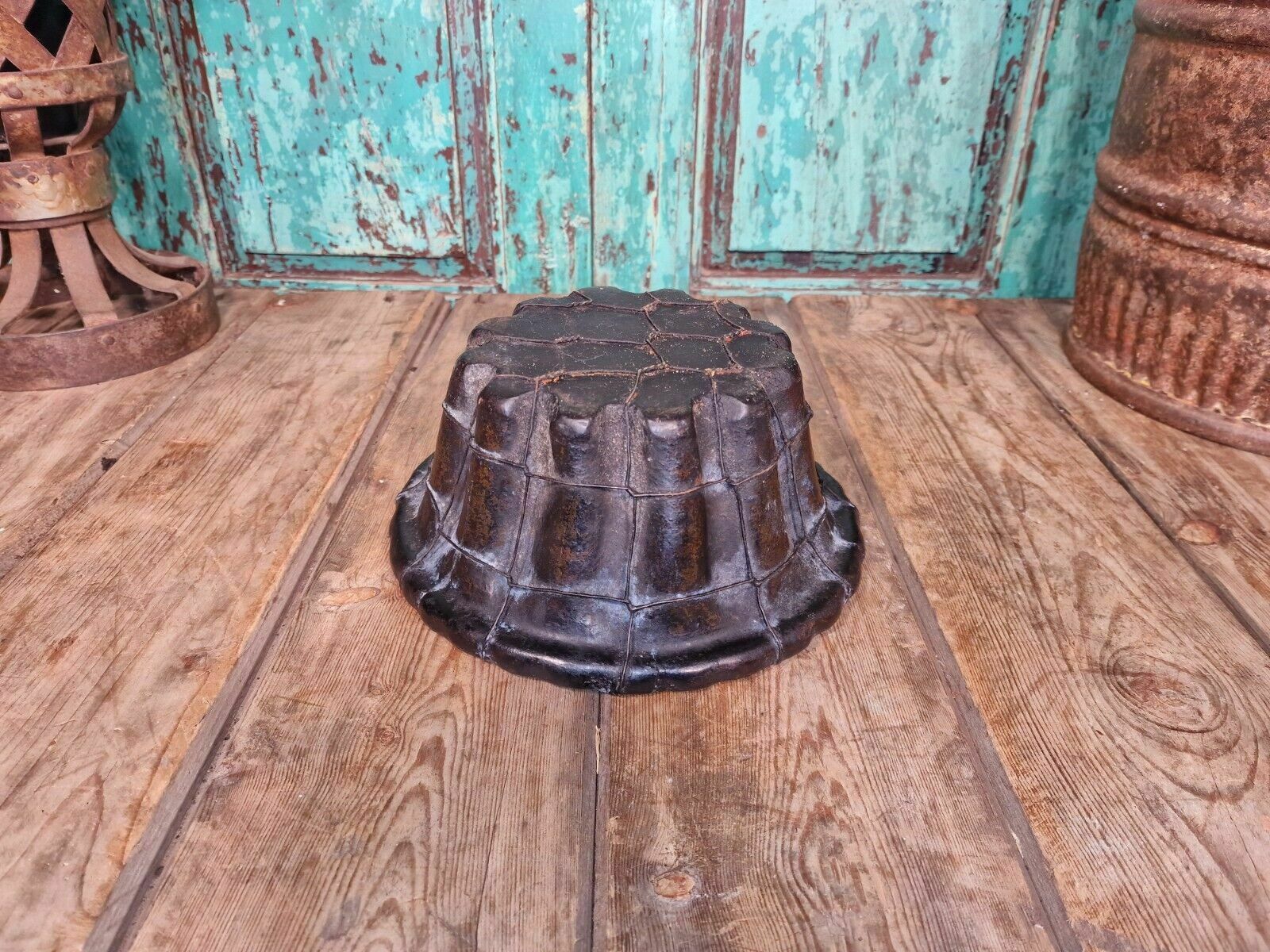 Antique 19th Century French Hand Made Glazed Terracotta Cake Mold Mould photo vintage