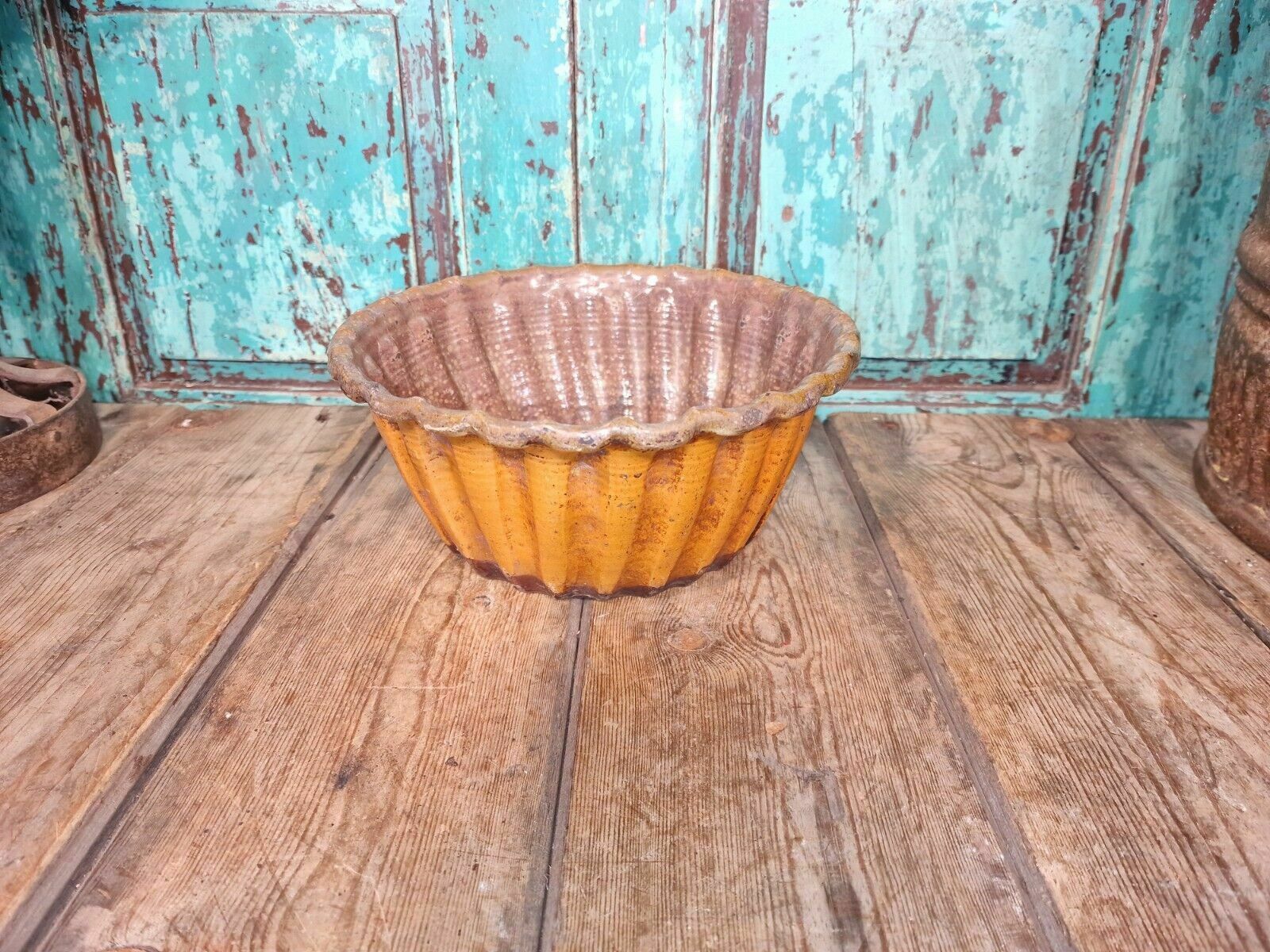 Antique 19th Century French Hand Made Glazed Terracotta Cake Mold Mould photo for sale