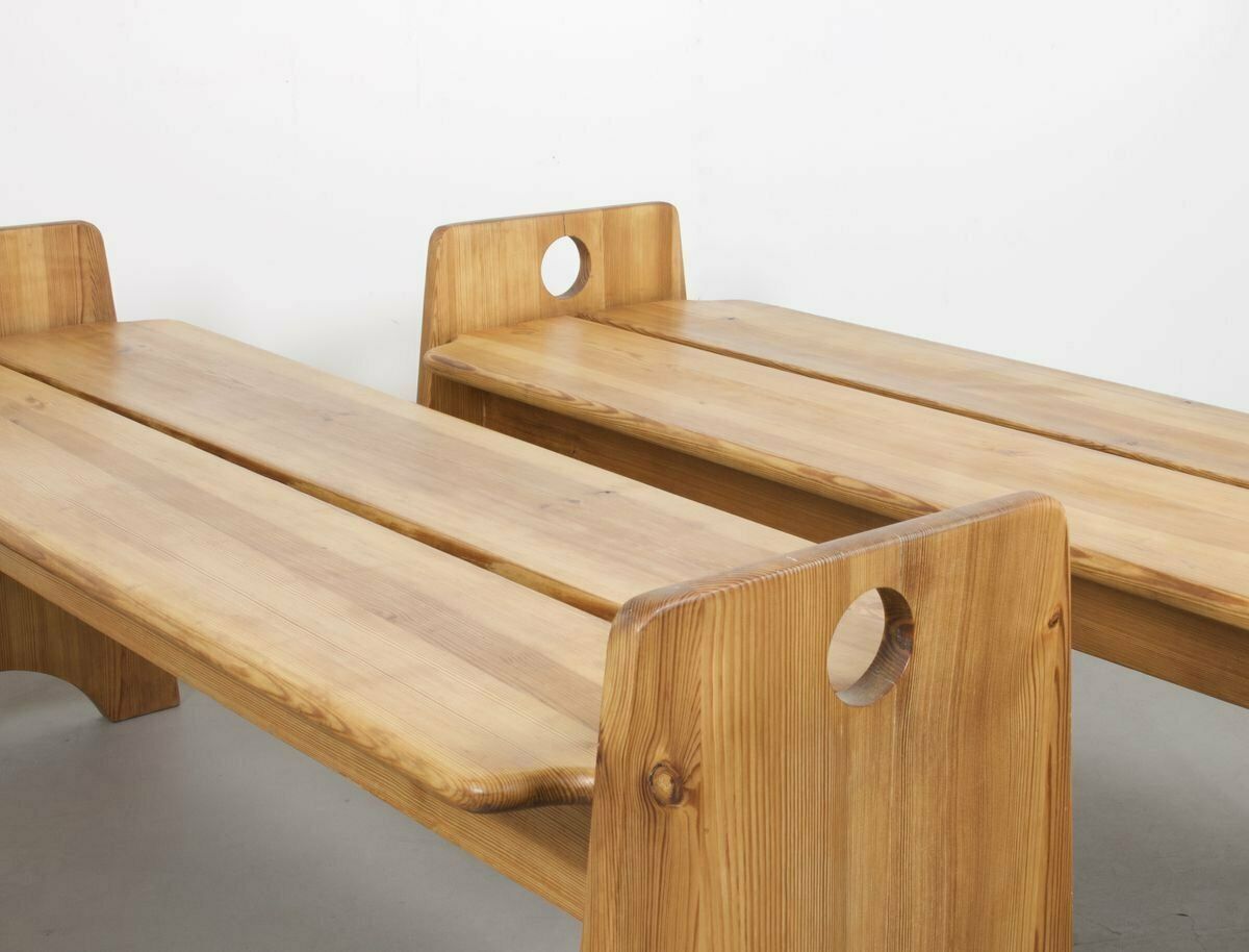 Swedish Solid Pine Benches & Dining Table By Gilbert Marklund For Furusnickarn Ab, 1970s, Set Of 3 photo 1795.0