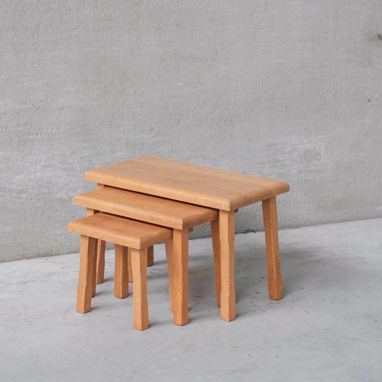 Set Of Three Mid Century Blonde Oak Nesting Tables photo furniture