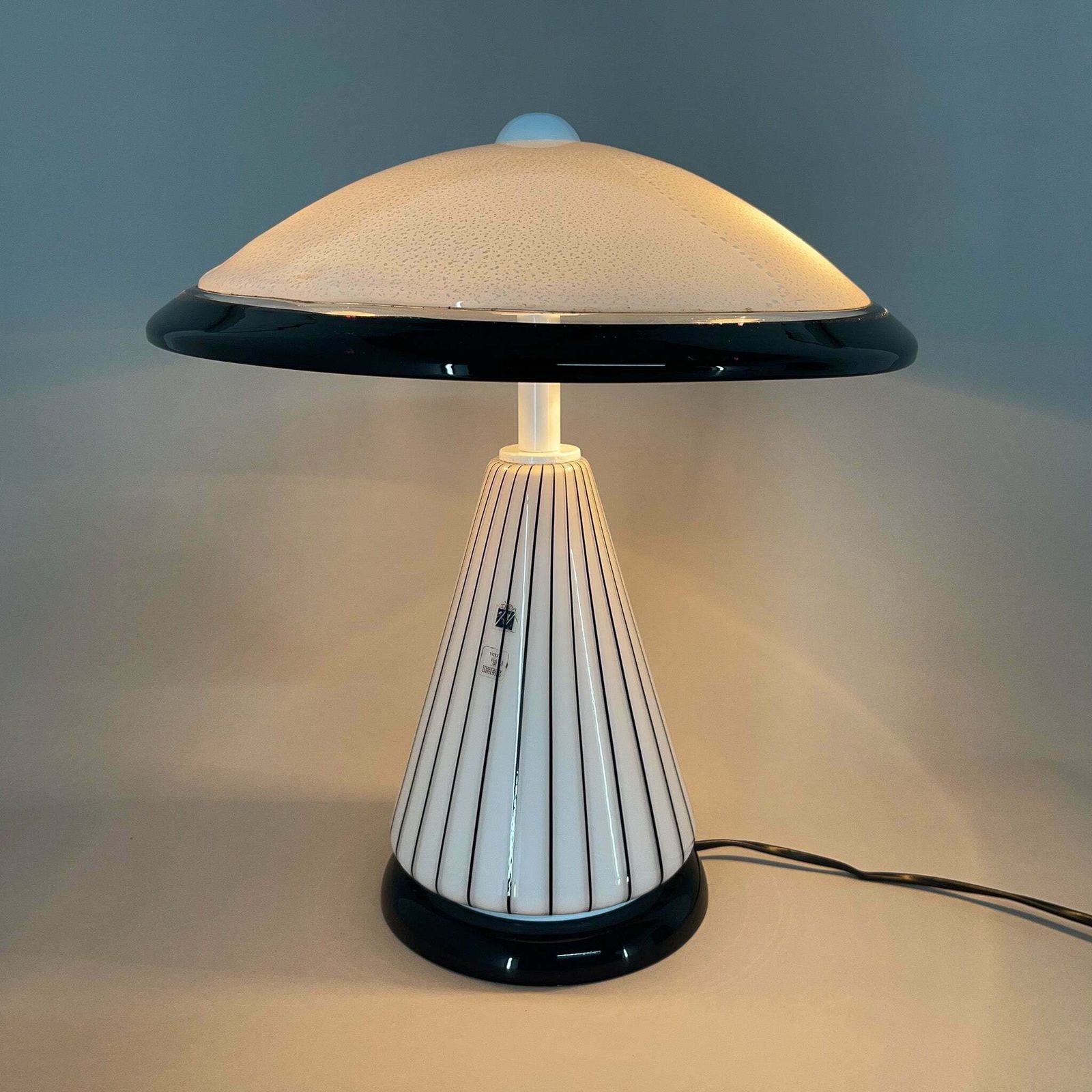 1980's Rare Italian Mushroom Vetri Murano Glass Table Lamp By Zonca, Labeled