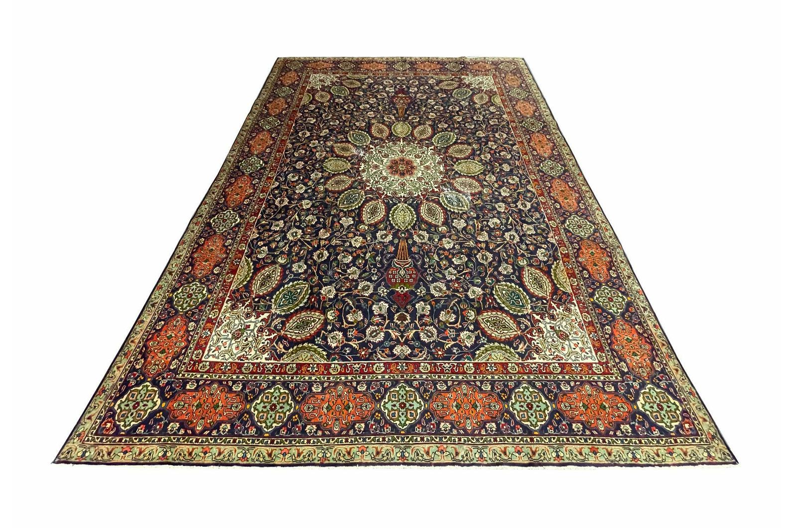 Large Semi Antique Rug Oriental Carpet Handwoven Blue Wool Living Room Rug photo furniture