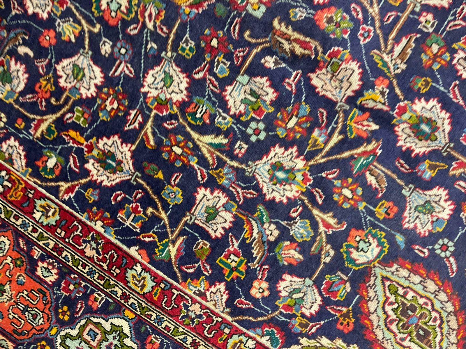 Large Semi Antique Rug Oriental Carpet Handwoven Blue Wool Living Room Rug photo vintage