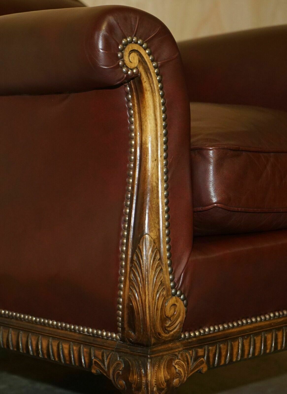 Furniture Antique Victorian Pair Of Claw & Ball Feet Brown Leather Walnut Club Armchairs photo