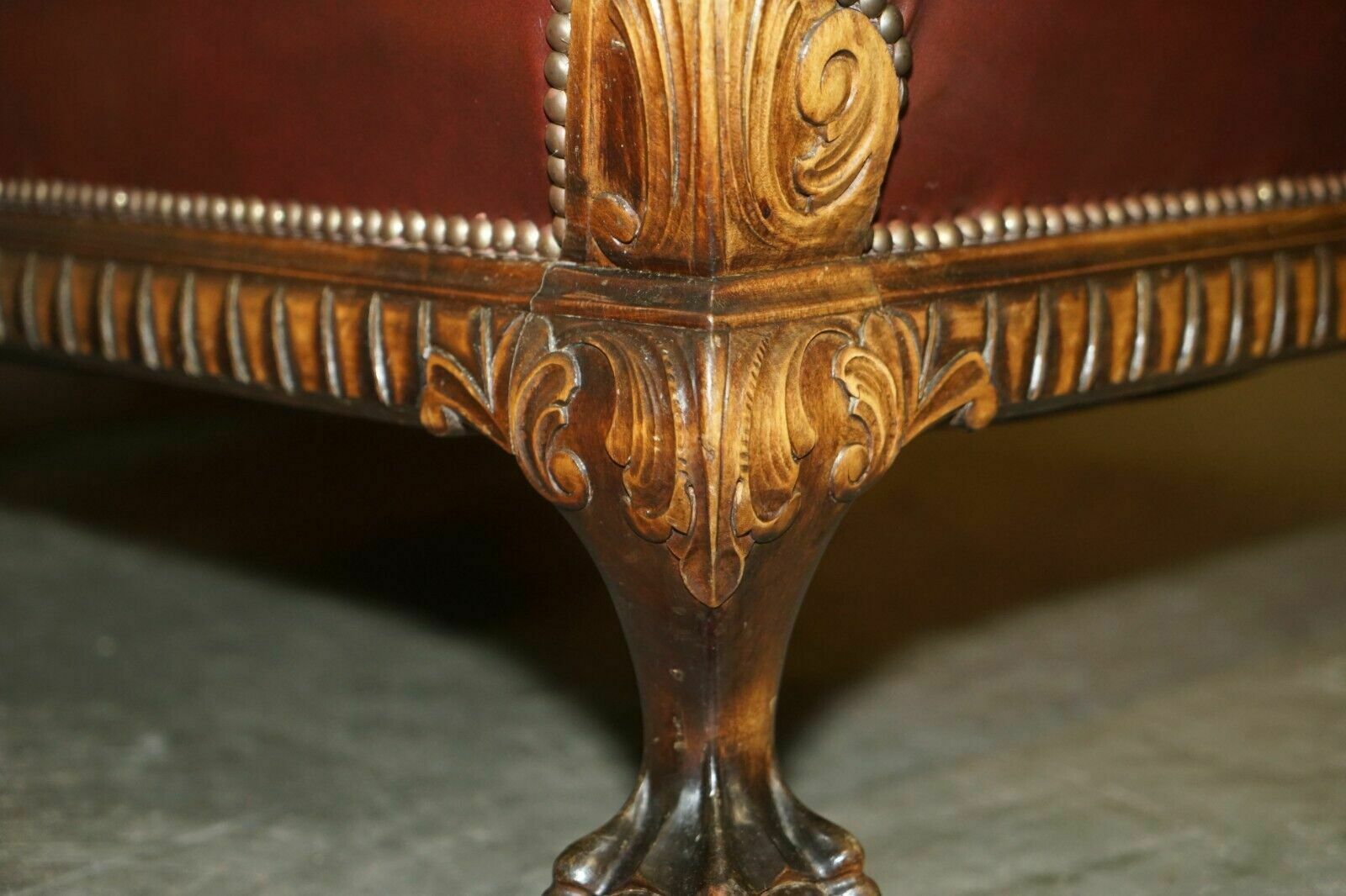 photo buy Antique Victorian Pair Of Claw & Ball Feet Brown Leather Walnut Club Armchairs