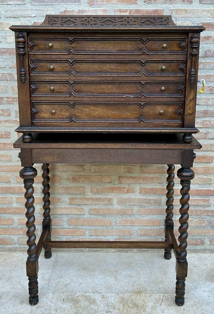 French Cutlery Cabinet In Oak With Four Drawers, 1920s