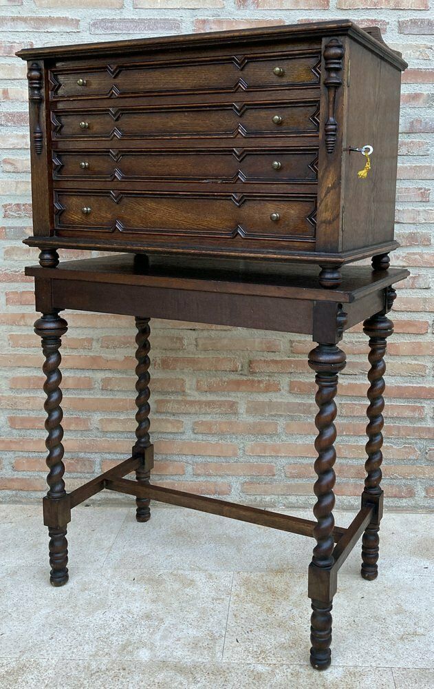 French Cutlery Cabinet In Oak With Four Drawers, 1920s photo for sale