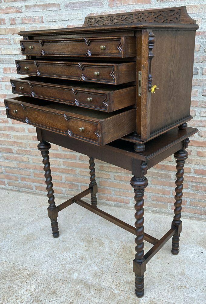 French Cutlery Cabinet In Oak With Four Drawers, 1920s photo vinterior
