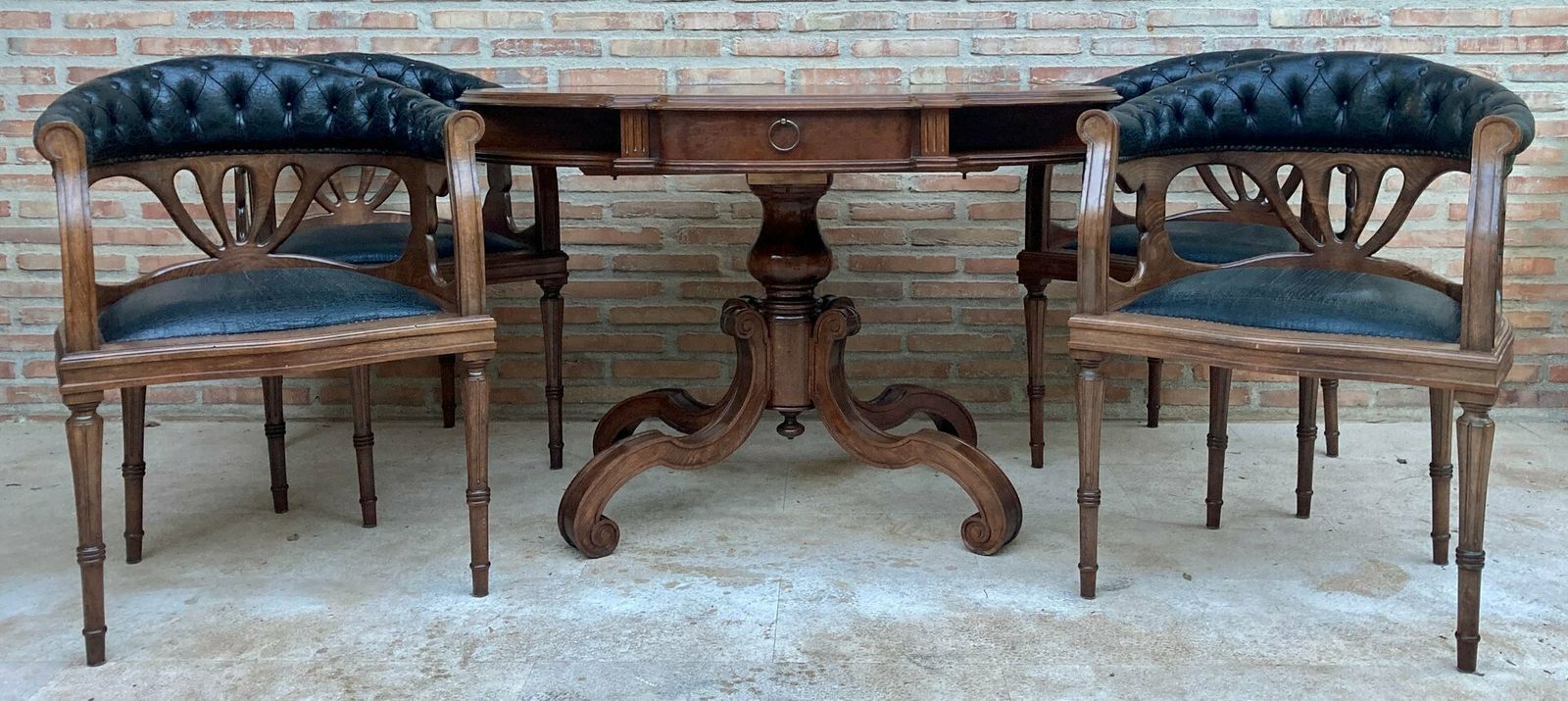 Dining Table With Armchairs In Leather And Walnut, 1950s, Set Of 5 photo vinterior
