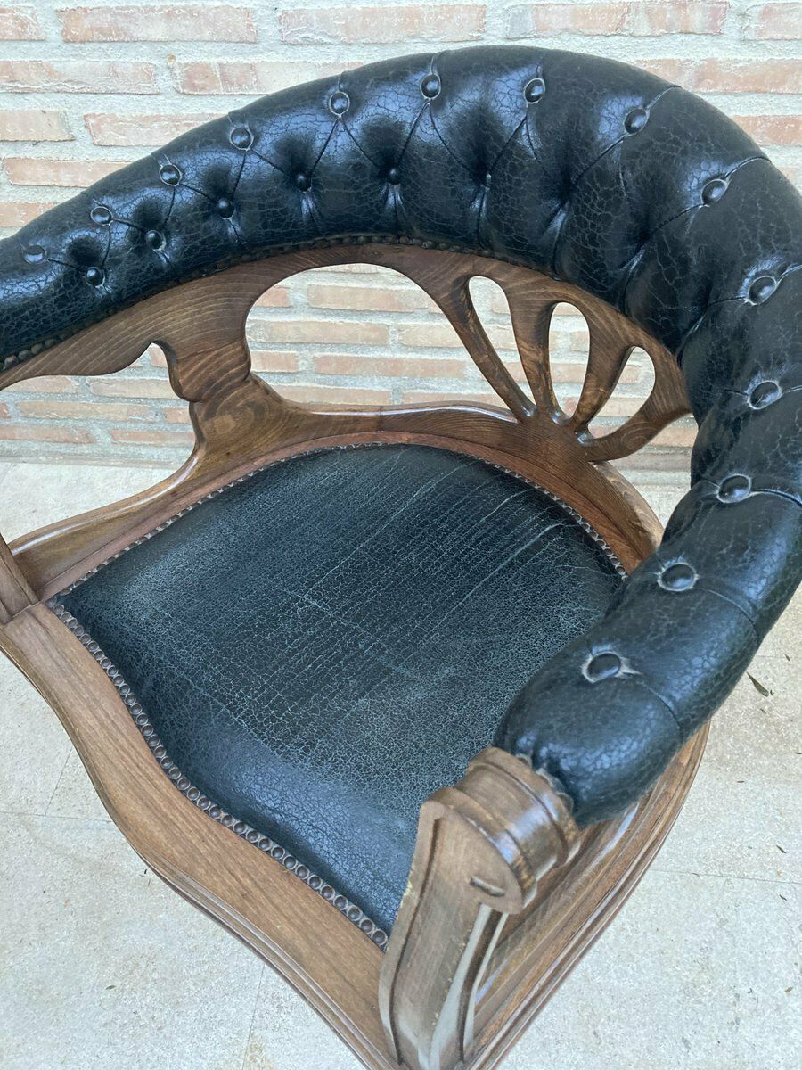 Dining Table With Armchairs In Leather And Walnut, 1950s, Set Of 5 photo vintage
