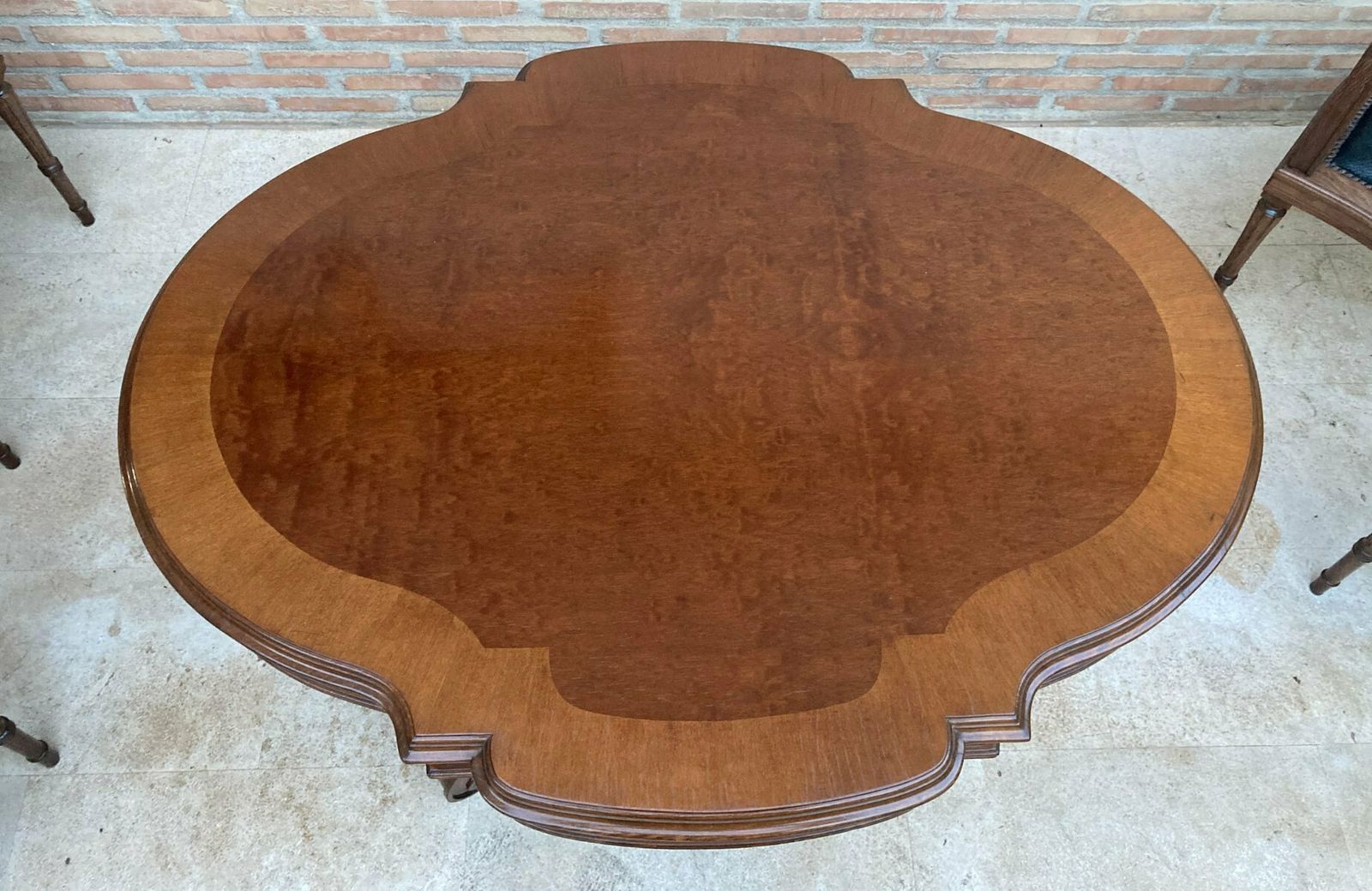 photo furniture Dining Table With Armchairs In Leather And Walnut, 1950s, Set Of 5