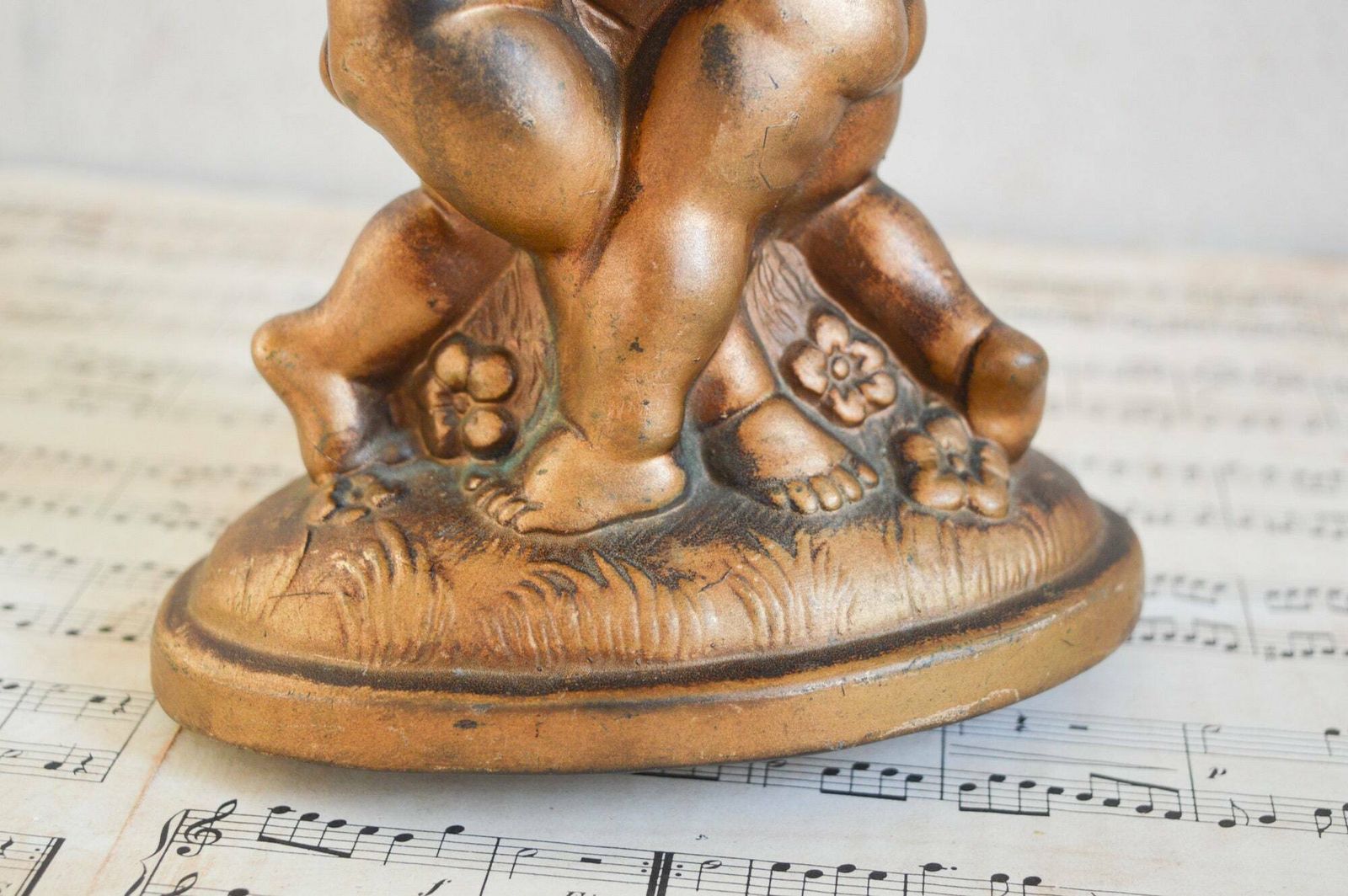 Rare Antique Cherub Gold Vase, Art Nouveau Baby Cherub Ornate Planter 22x20cm photo vinterior