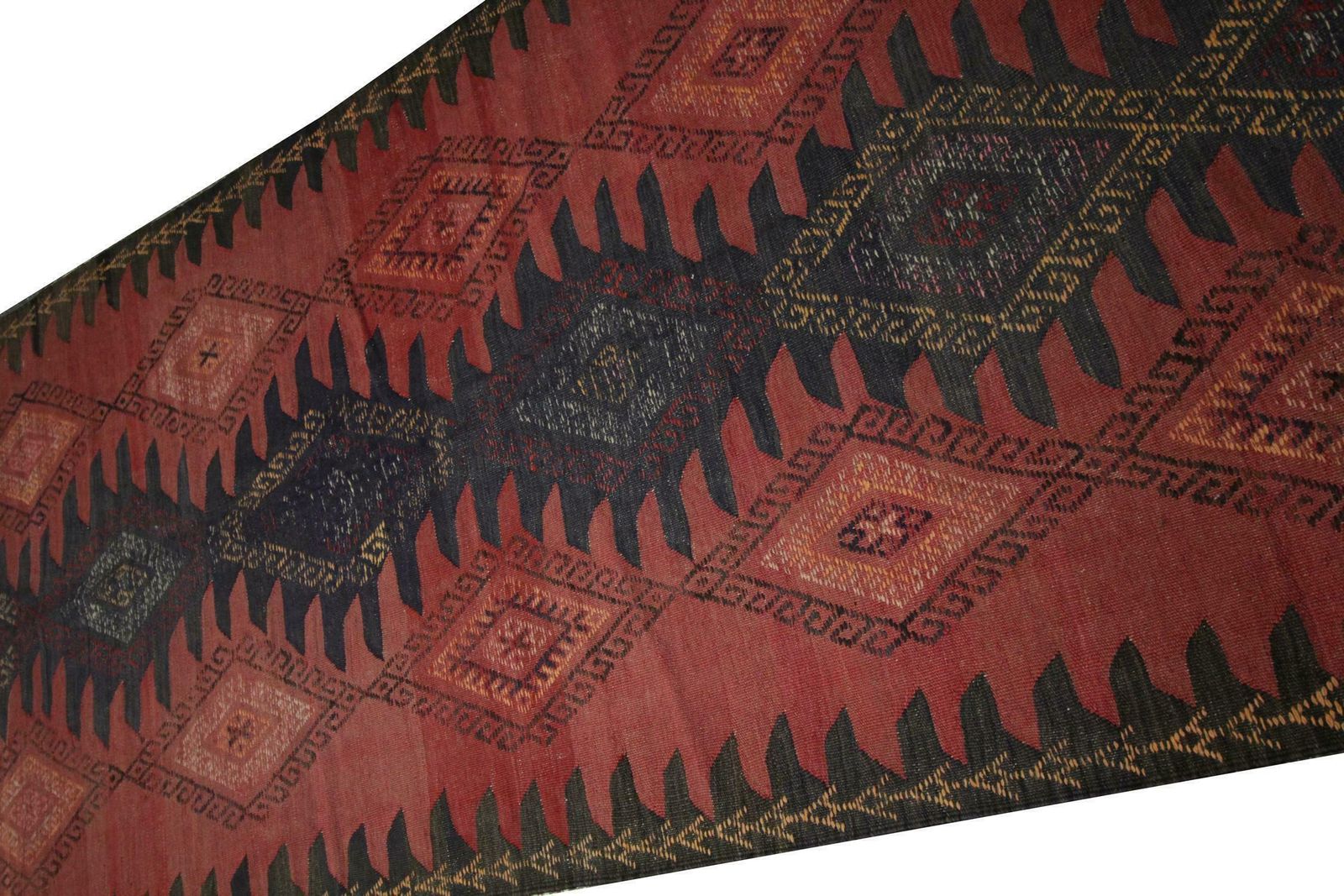 Caucasian Kilim Rug, Handmade Carpet Red Blue Wool Runner Rug photo for sale