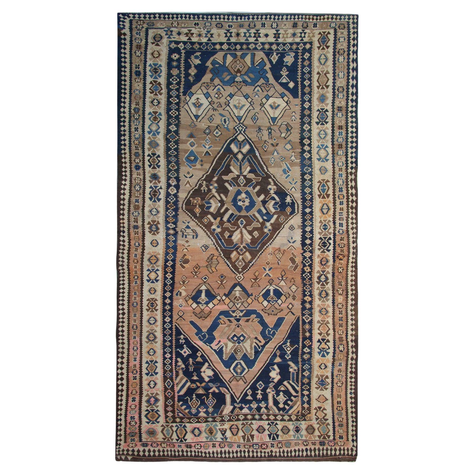 Brown Wool Kilim Rug Antique Carpet Traditional Flat Woven Area Rug