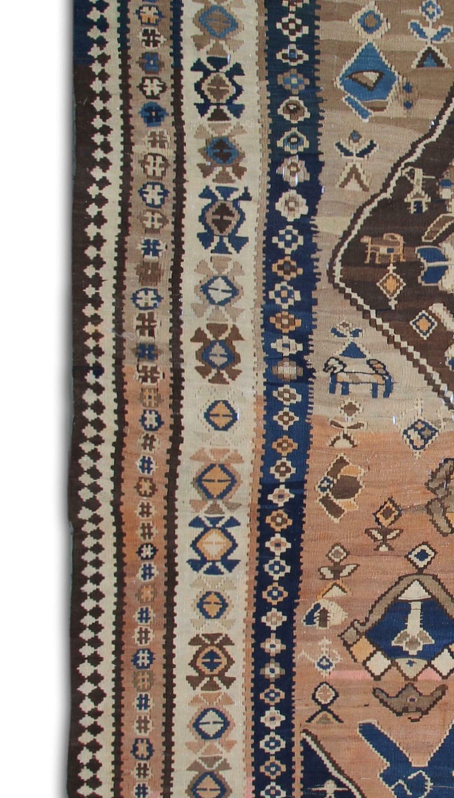Brown Wool Kilim Rug Antique Carpet Traditional Flat Woven Area Rug photo for sale