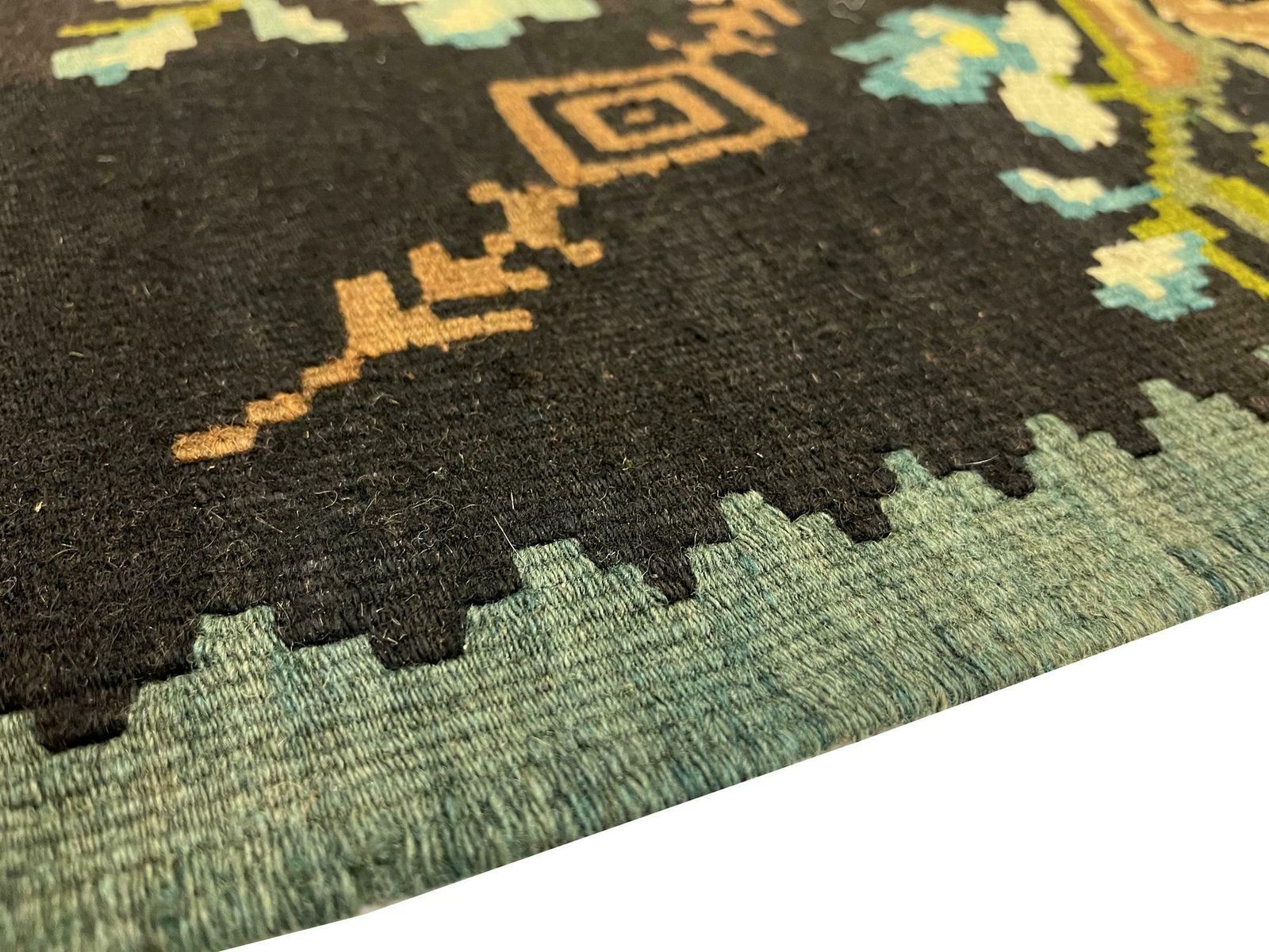 Teal Green Kilim Rug Handwoven Oriental Carpet Moldavian Area Rug photo buy