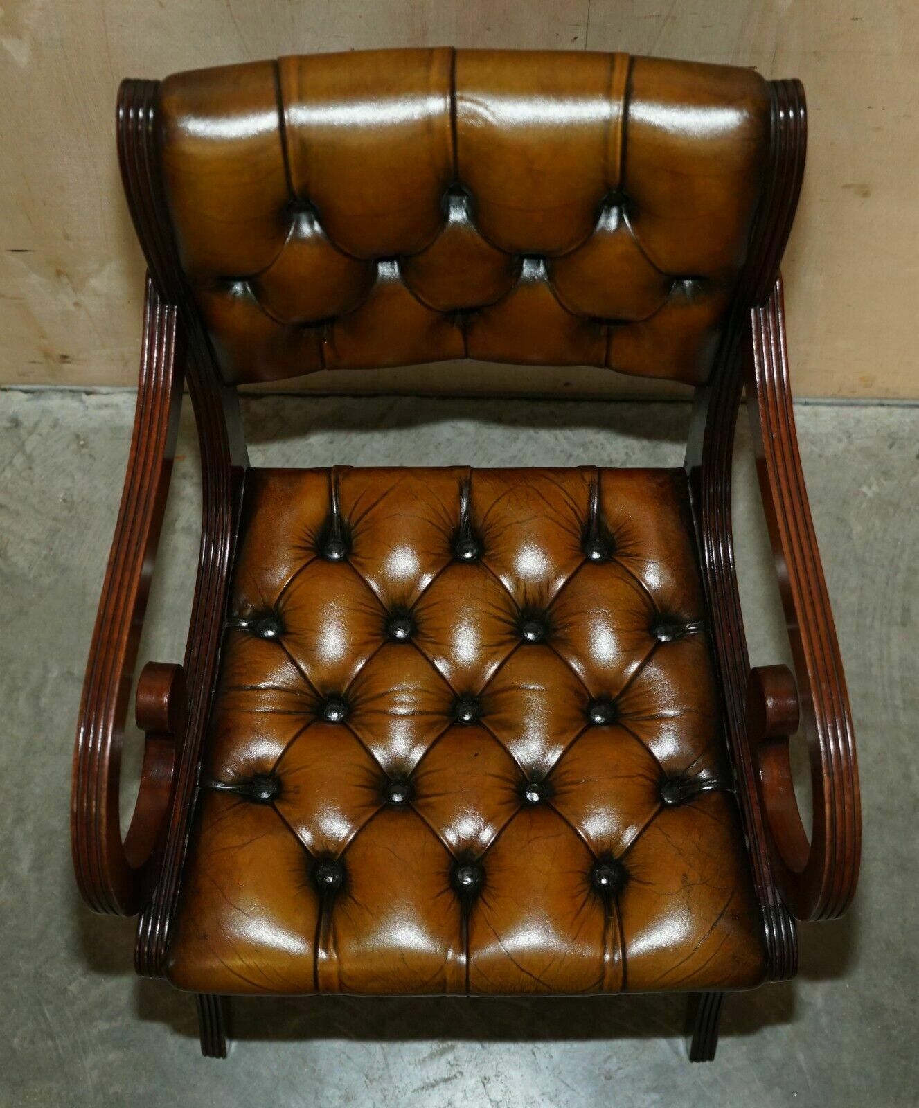5000.0 Eight Vintage Mahogany Fully Restored Chesterfield Brown Leather Dining Chairs 8 photo