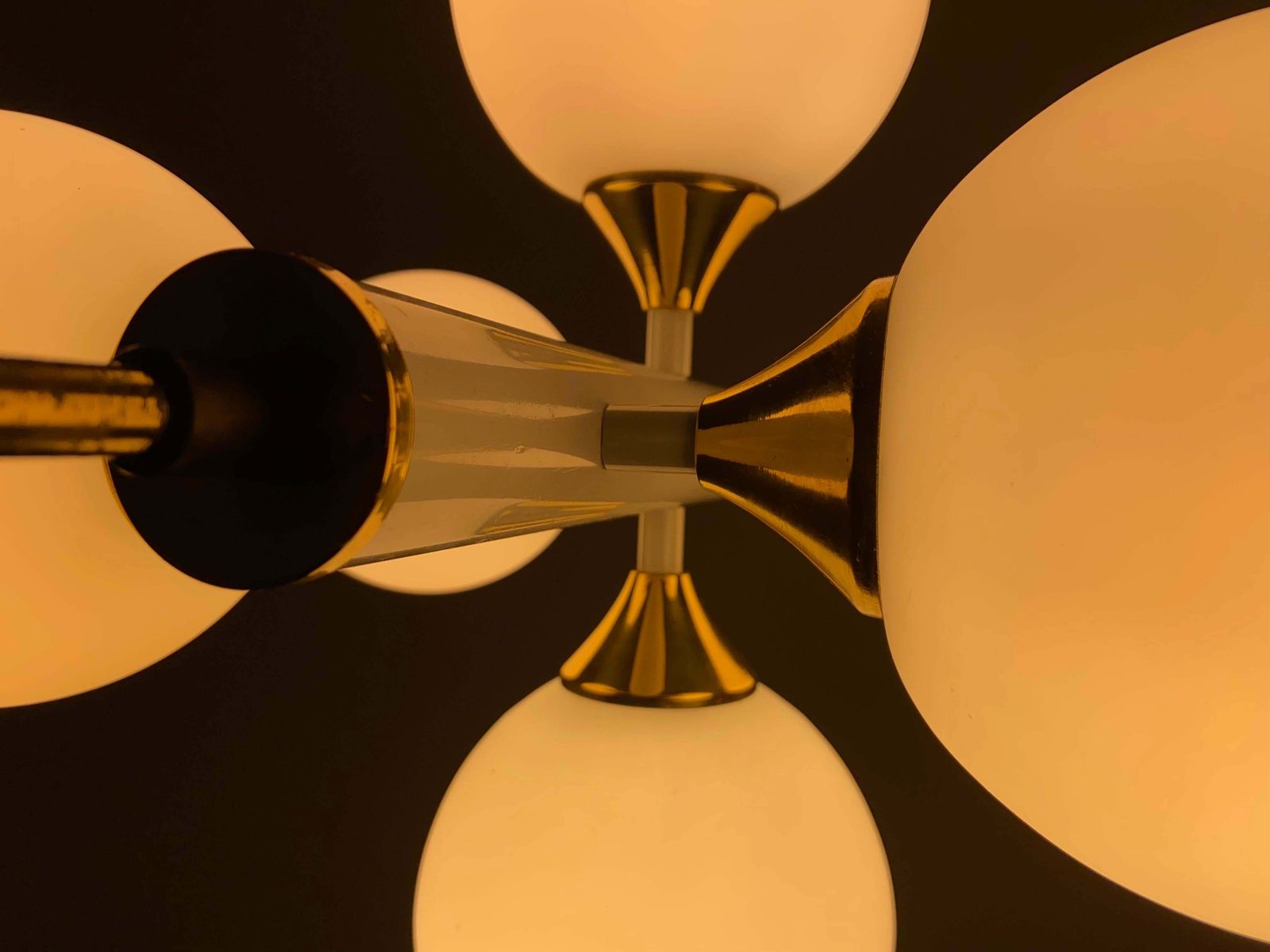 Kaiser Leuchten Sputnik In Brass And Metal With 6 Opaline Bulbs, Germany, 1970's photo buy