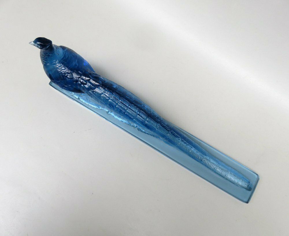 9113.7 Extraordinary Art Deco Table Lamp "Peacock" In Blue Glass From Verlys France 1920s photo