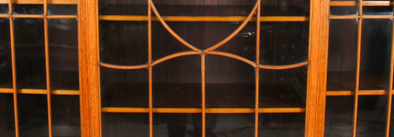 Antique Satinwood Breakfront Bookcase Display Cabinet Edwards & Roberts 19th C photo Furniture