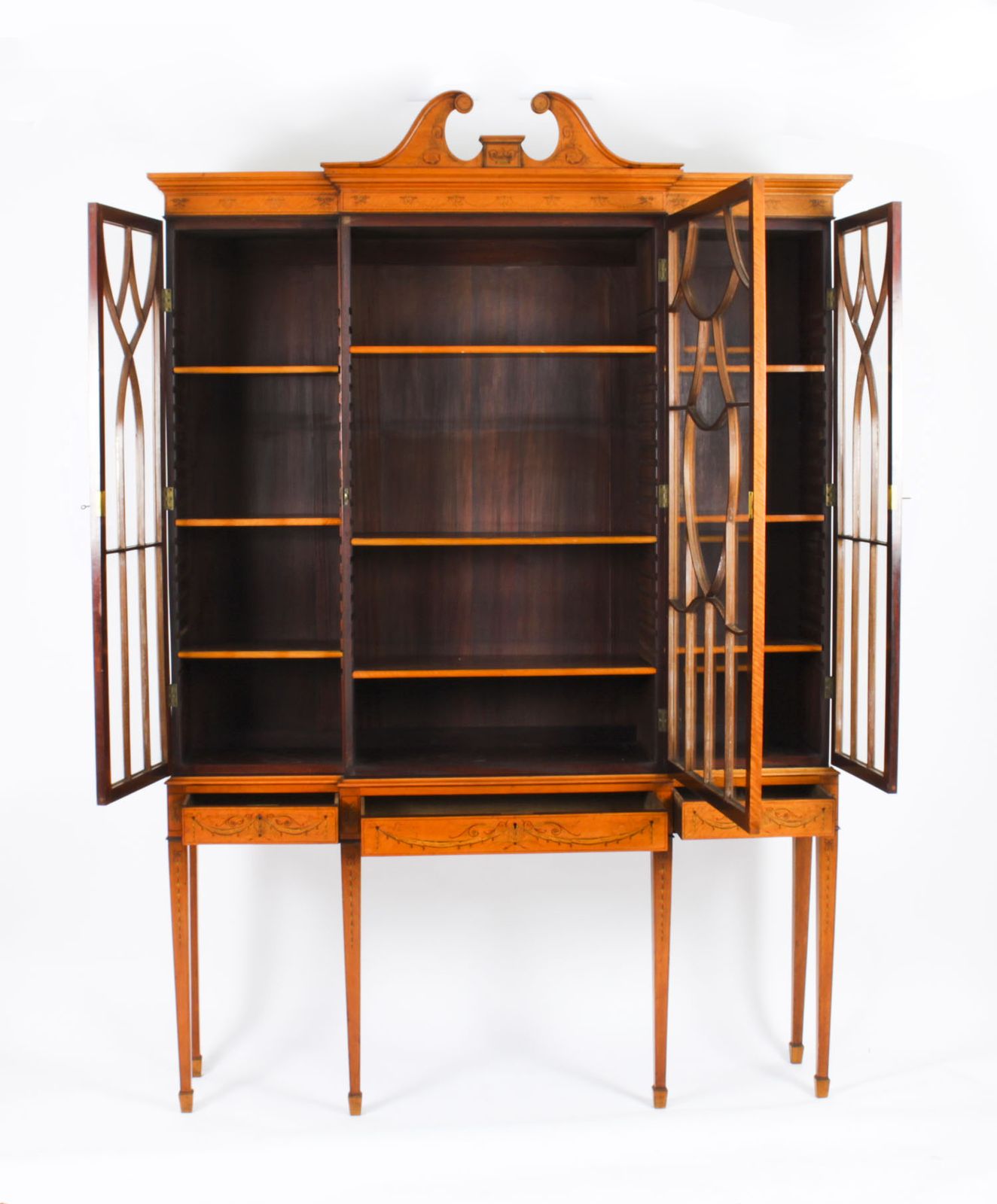 photo for sale Antique Satinwood Breakfront Bookcase Display Cabinet Edwards & Roberts 19th C