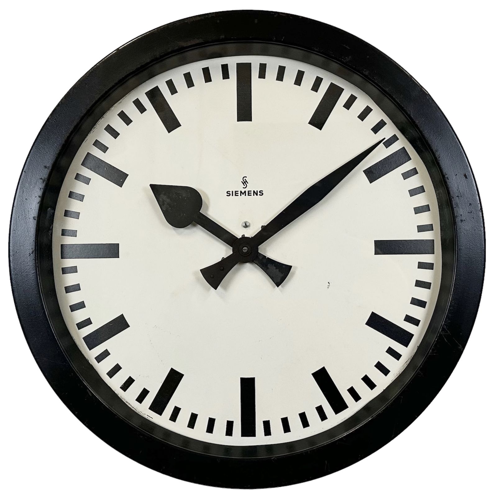 Black Industrial Factory Wall Clock From Siemens, 1950s