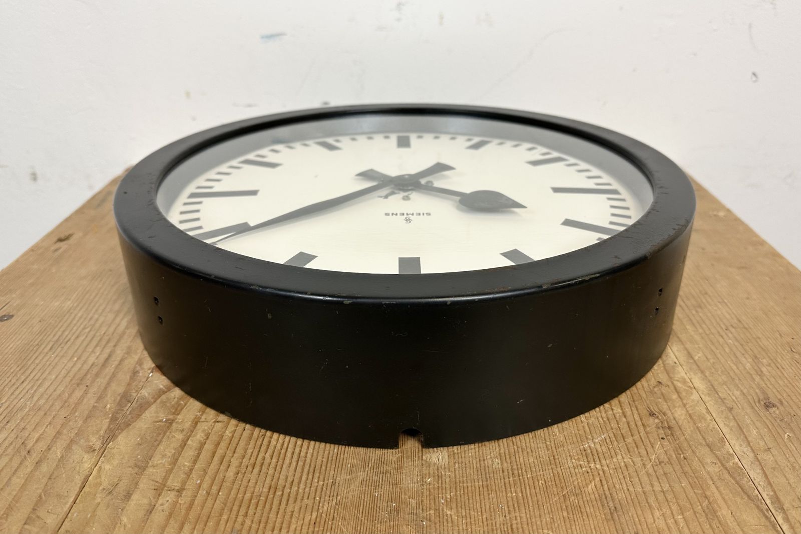 Black Industrial Factory Wall Clock From Siemens, 1950s photo for sale