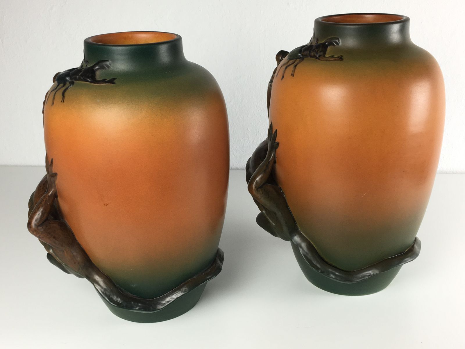 Set Of Two Hand Crafted Danish Art Nouveau Lizard Vases By P. Ipsens Enke 1890's photo 1360.0