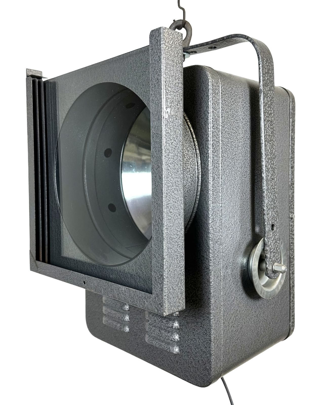 Vintage Grey Theatre Spotlight With Glass Cover, 1980s