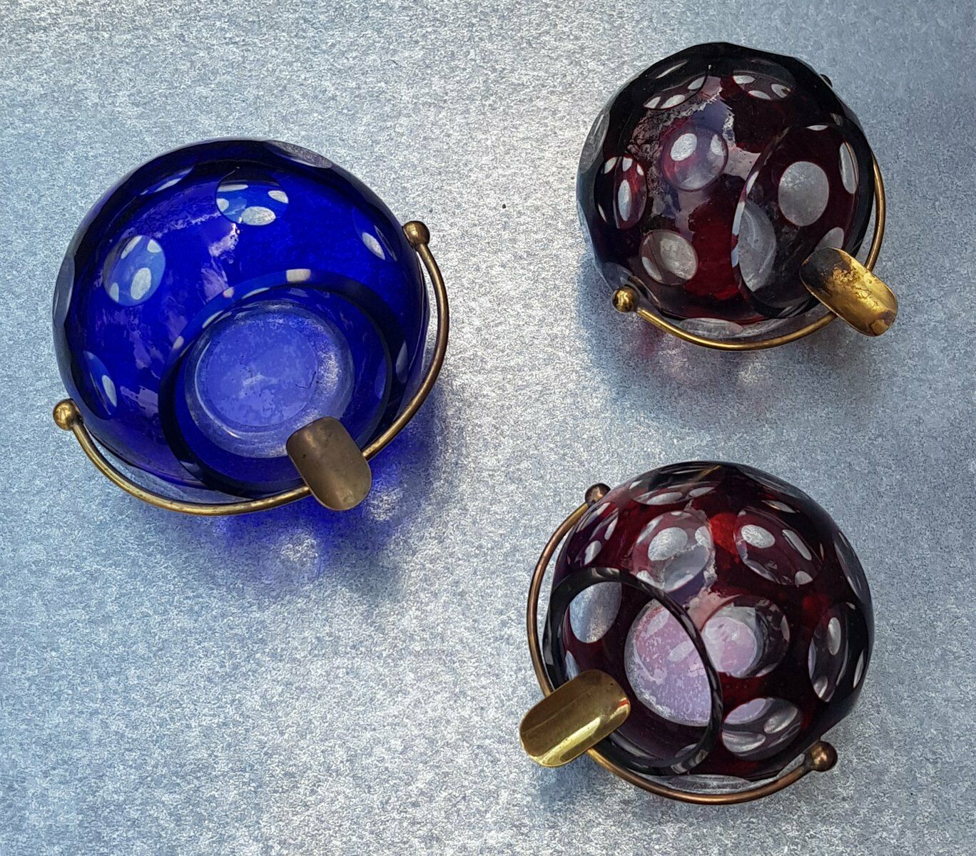 Vintage Oliv Cut Glass Ashtrays With Brass, 1960s, Set Of 3
