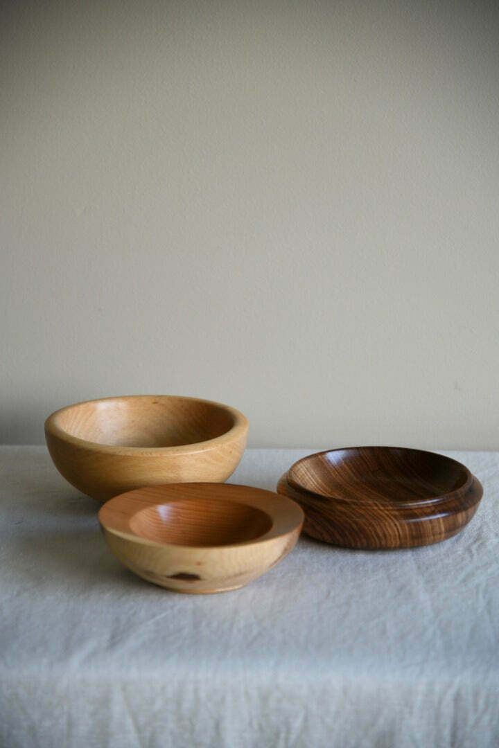 3 Hand Turned Wooden Bowls photo for sale