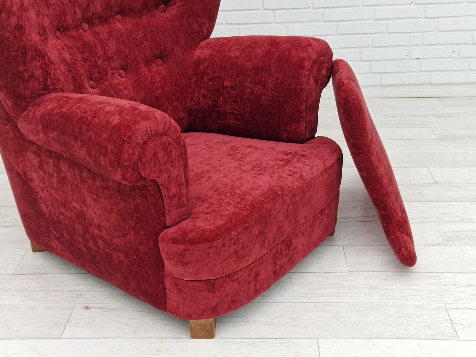 Furniture 50s, Danish Design, Refurbished Armchair, Vintage Velour photo