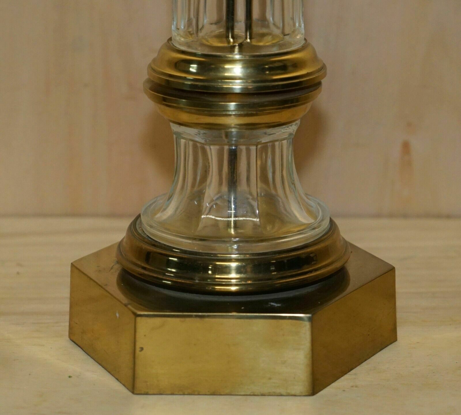 Very Large Pair Of Fully Restored Vintage Glass Lighthouse Brass Tables Lamps photo vintage