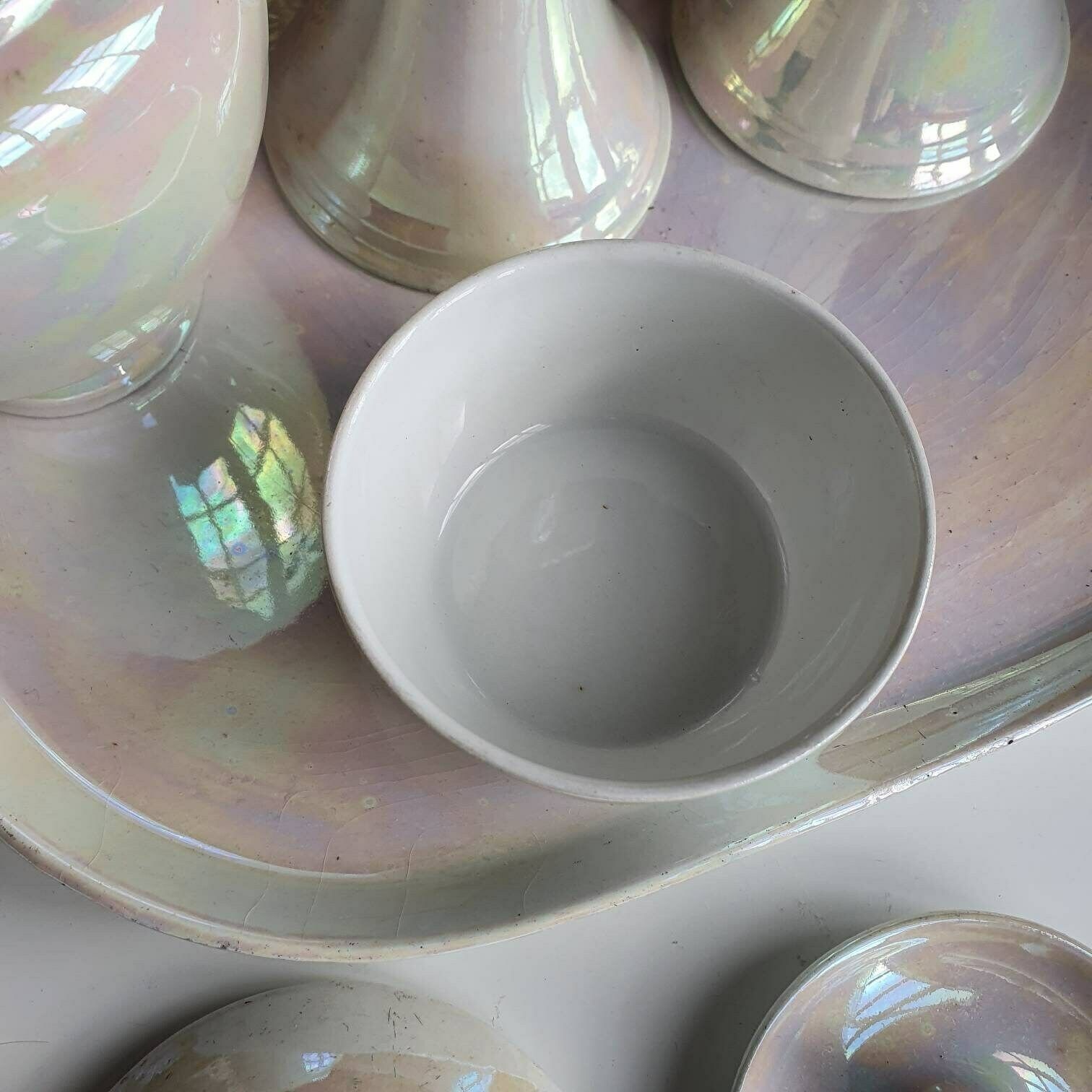 Vintage 1980s Ceramic Pottery Purple Vanity Set Jewellery Tray Trinket Dish Candle Holder photo vinterior